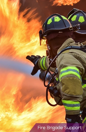 Fire brigade firefighter in action